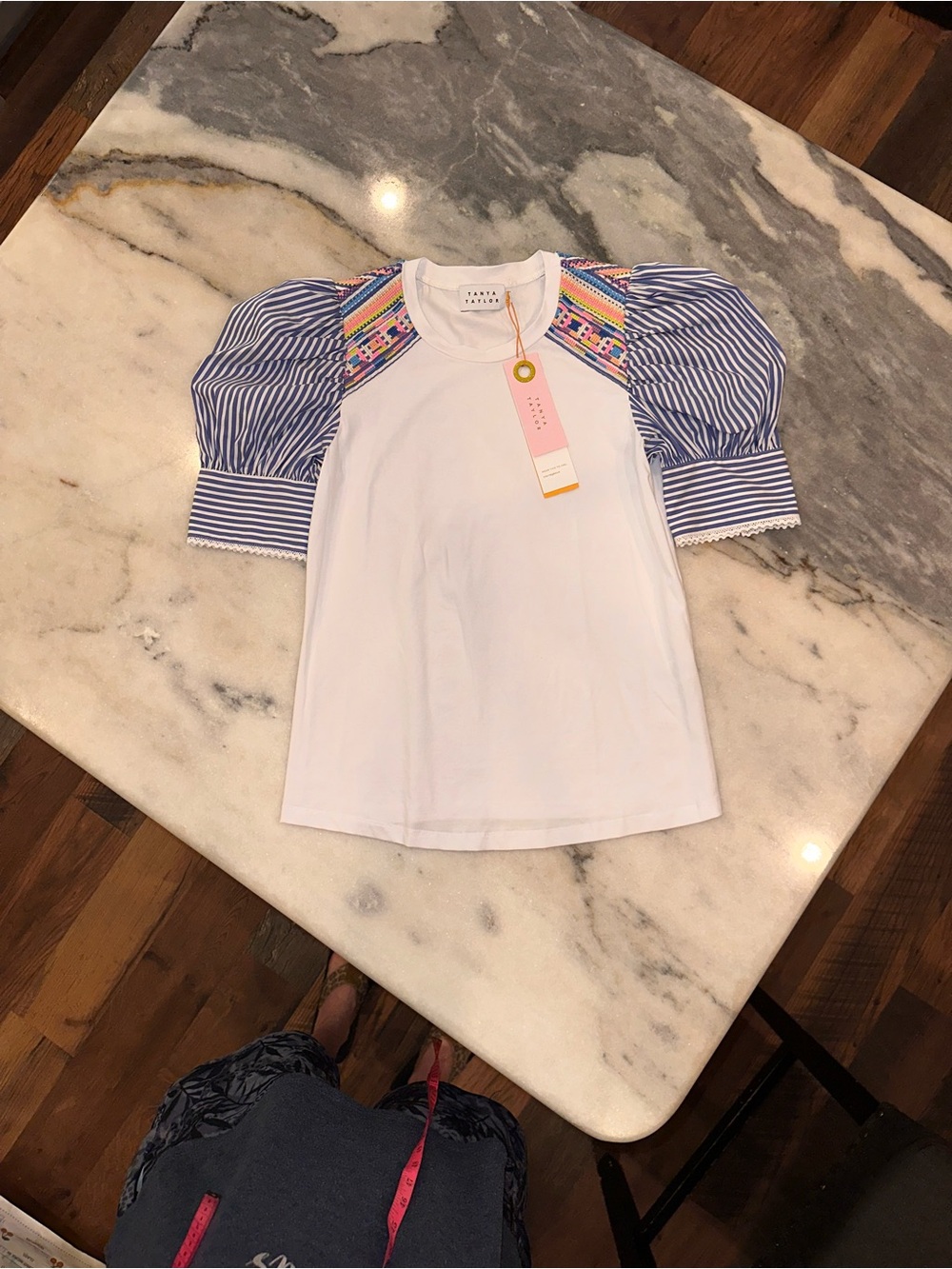 NWT Tanya Taylor Size XS Maddie Top Women’s White Embroidered Striped Sleeves - Picture 5 of 15